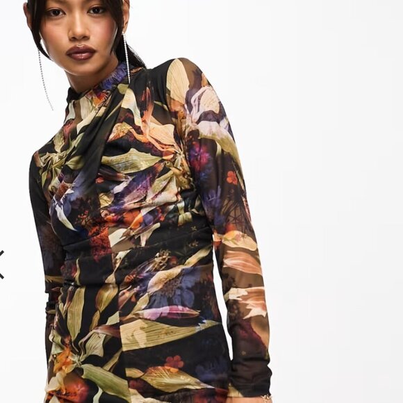 AllSaints Tia Tippi Dress NWT Tropical Floral Print Asymmetrical Midi sz 4 - Picture 2 of 10